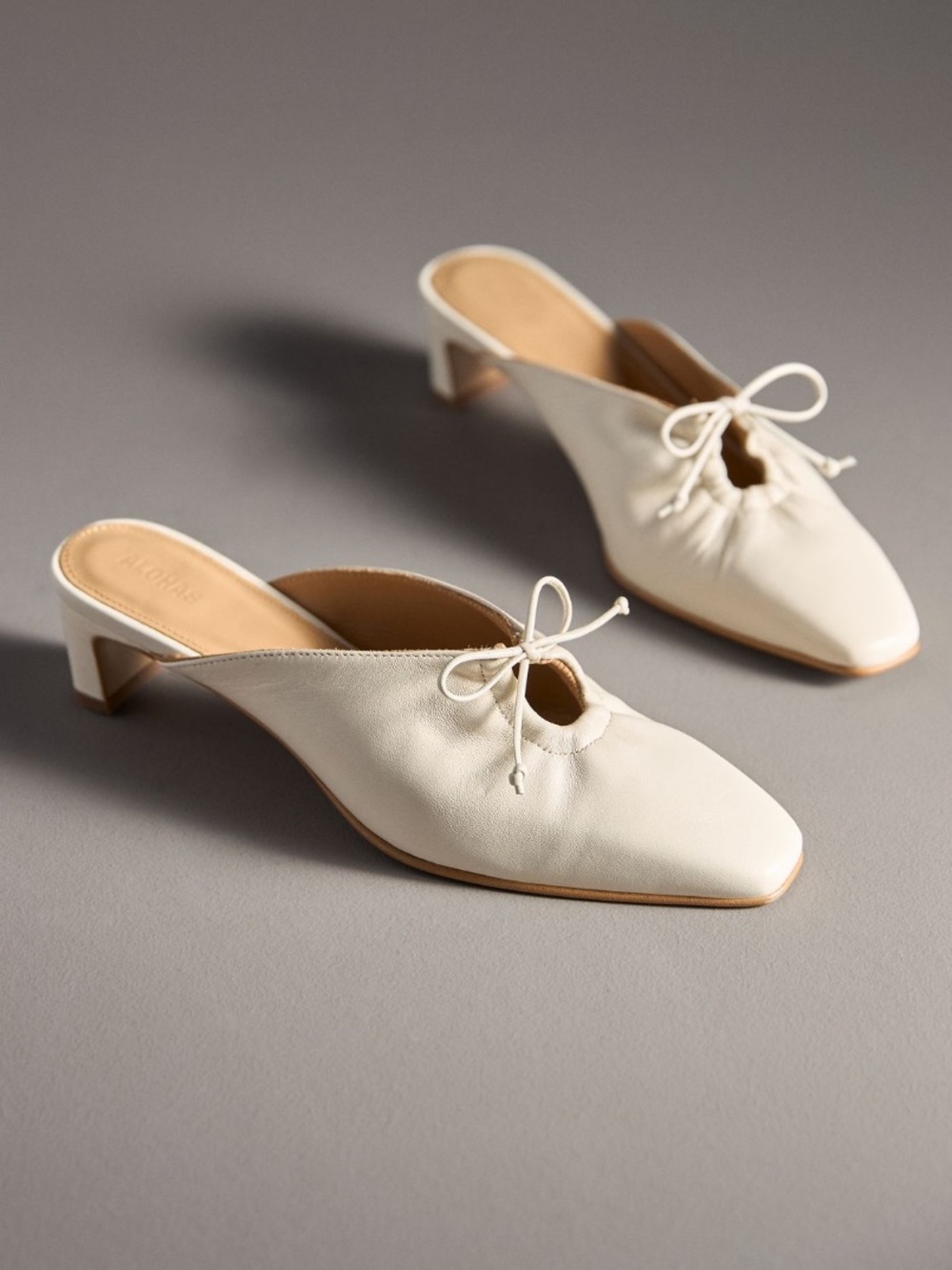Alohas for Anthropologie Women's Cream Leather Knot-Detail Mule Heels